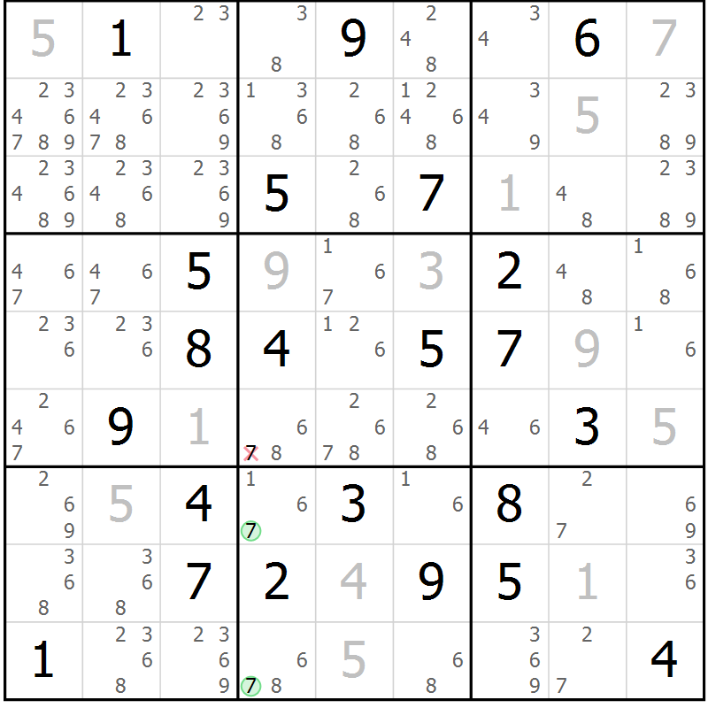 Position des candidats pour la solution de la Gr 14 page 17 du magazine de sudoku Virtuose n° 122