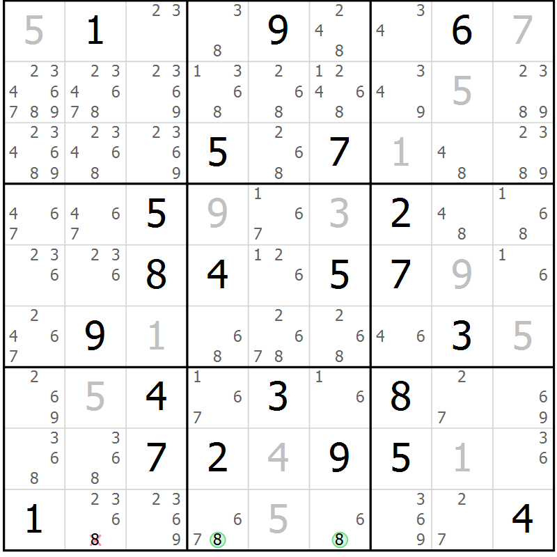 Position des candidats pour la solution de la Gr 14 page 17 du magazine de sudoku Virtuose n° 122
