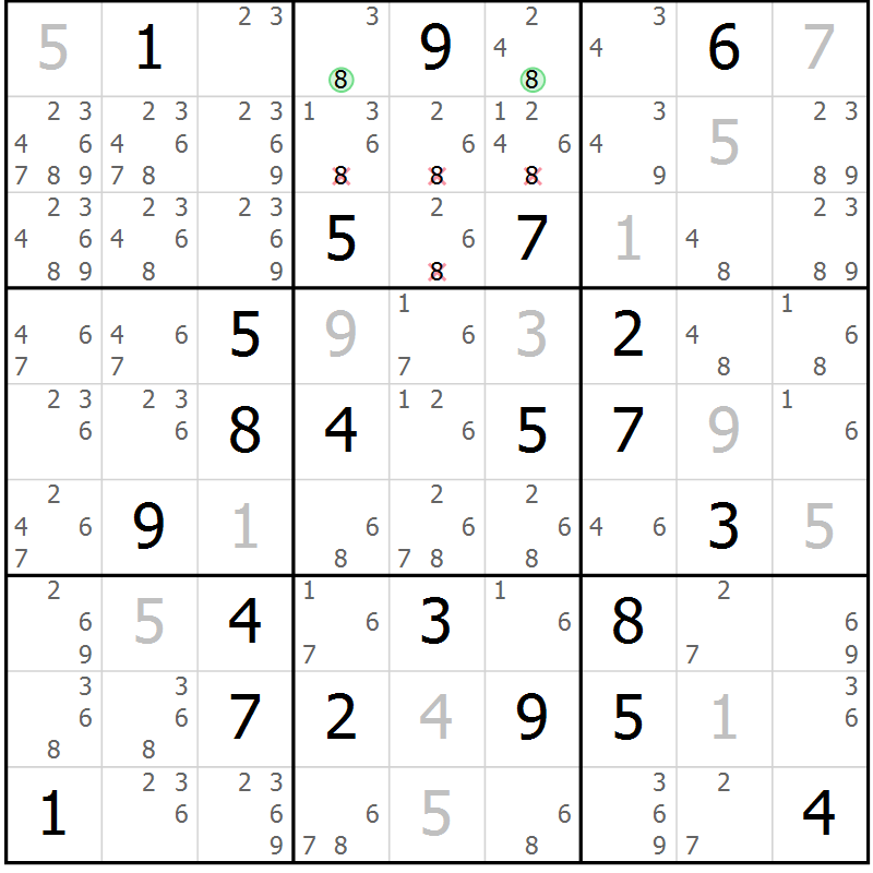 Position des candidats pour la solution de la Gr 14 page 17 du magazine de sudoku Virtuose n° 122