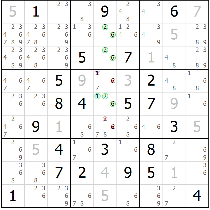 Position des candidats pour la solution de la Gr 14 page 17 du magazine de sudoku Virtuose n° 122