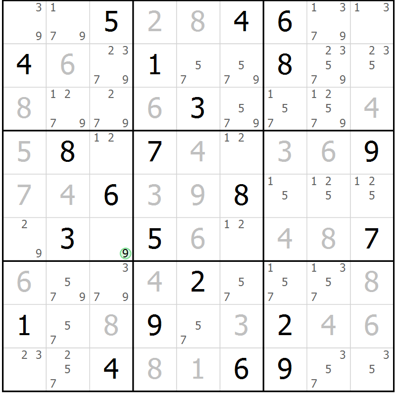 Position des candidats pour la solution de la Gr 15 page 18 du magazine de sudoku Virtuose n° 122