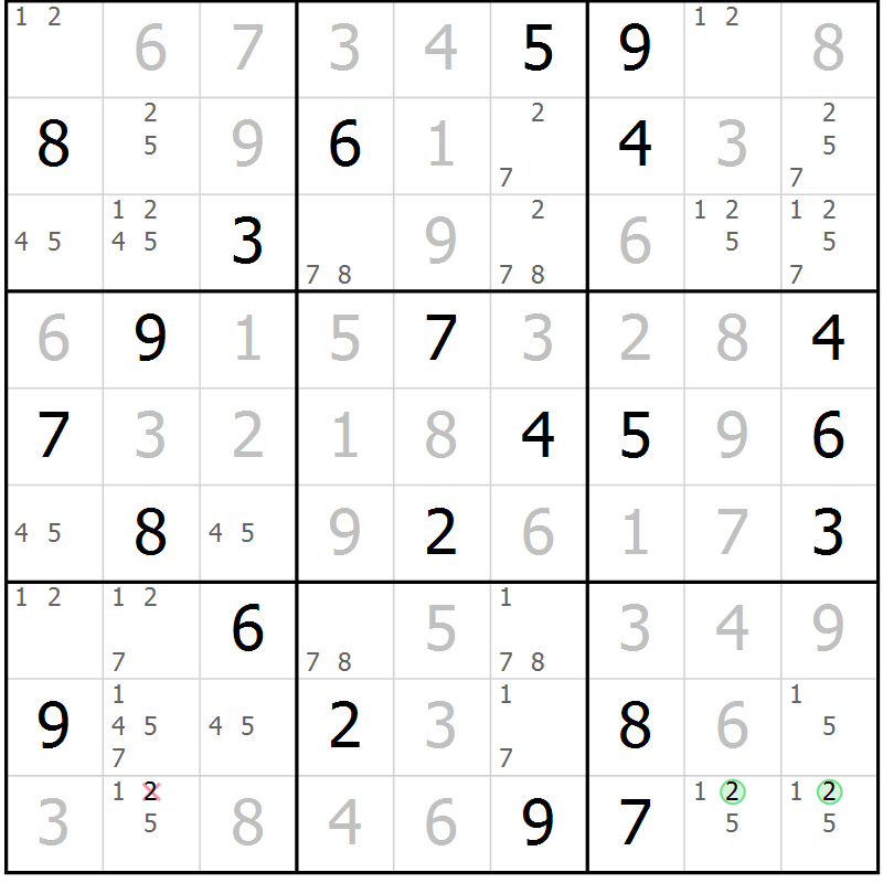 Position des candidats pour la solution de la Gr 16 page 19 du magazine de sudoku Virtuose n° 122