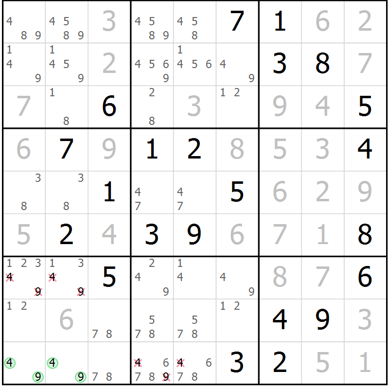 Position des candidats pour la solution de la Gr 17 page 20 du magazine de sudoku Virtuose n° 122