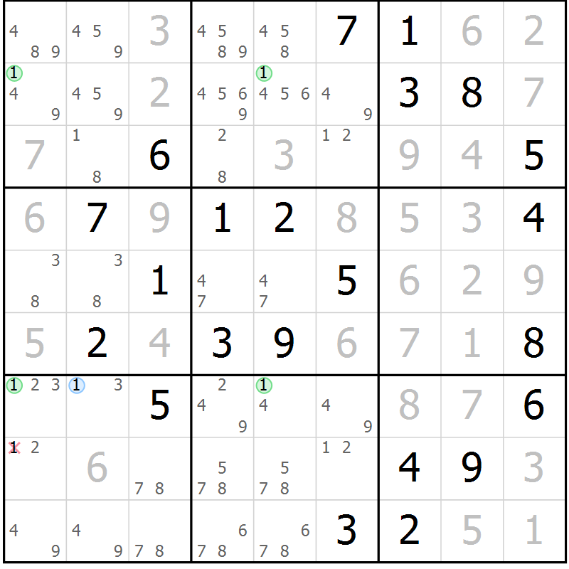 Position des candidats pour la solution de la Gr 17 page 20 du magazine de sudoku Virtuose n° 122