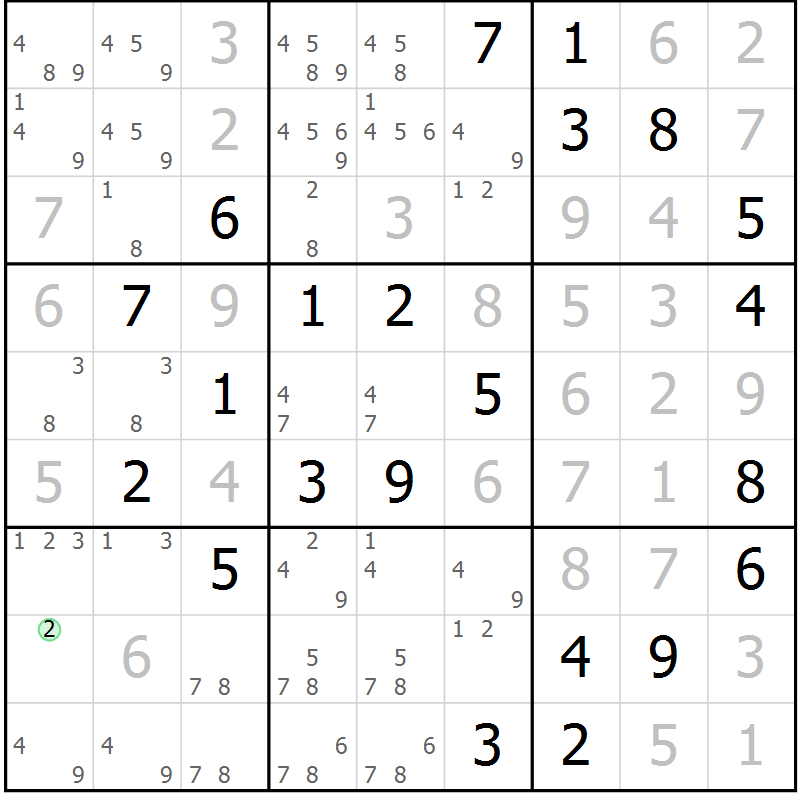 Position des candidats pour la solution de la Gr 17 page 20 du magazine de sudoku Virtuose n° 122