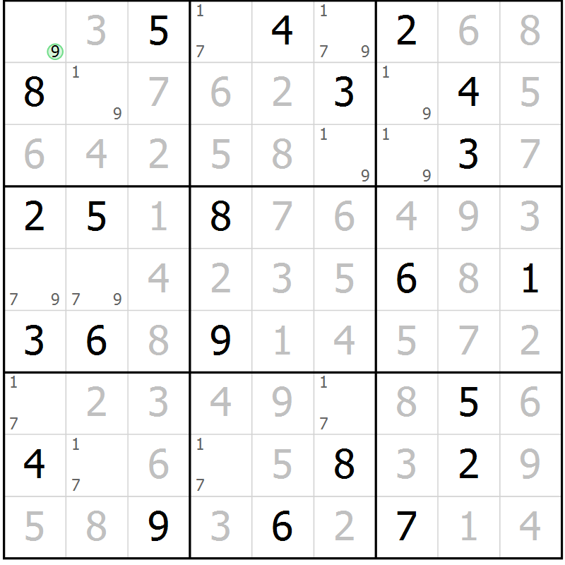 Position des candidats pour la solution de la Gr 18 page 21 du magazine de sudoku Virtuose n° 122