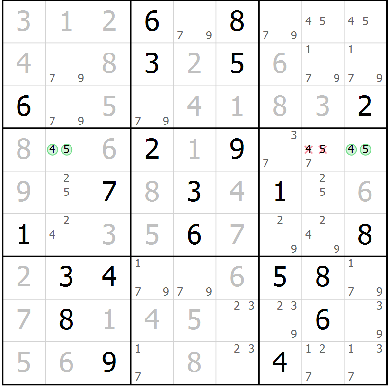 Position des candidats pour la solution de la Gr 2 page 5 du magazine de sudoku Virtuose n° 122