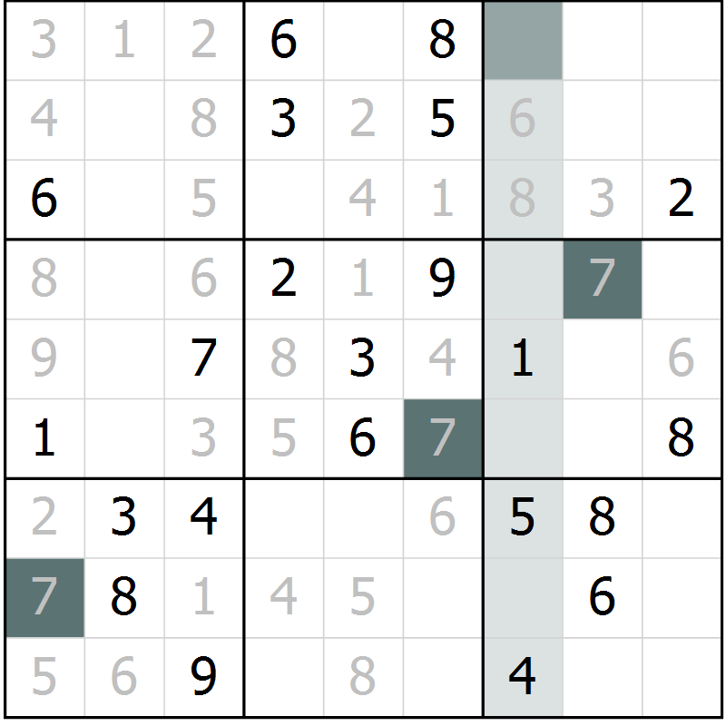 Position des candidats pour la solution de la Gr 2 page 5 du magazine de sudoku Virtuose n° 122