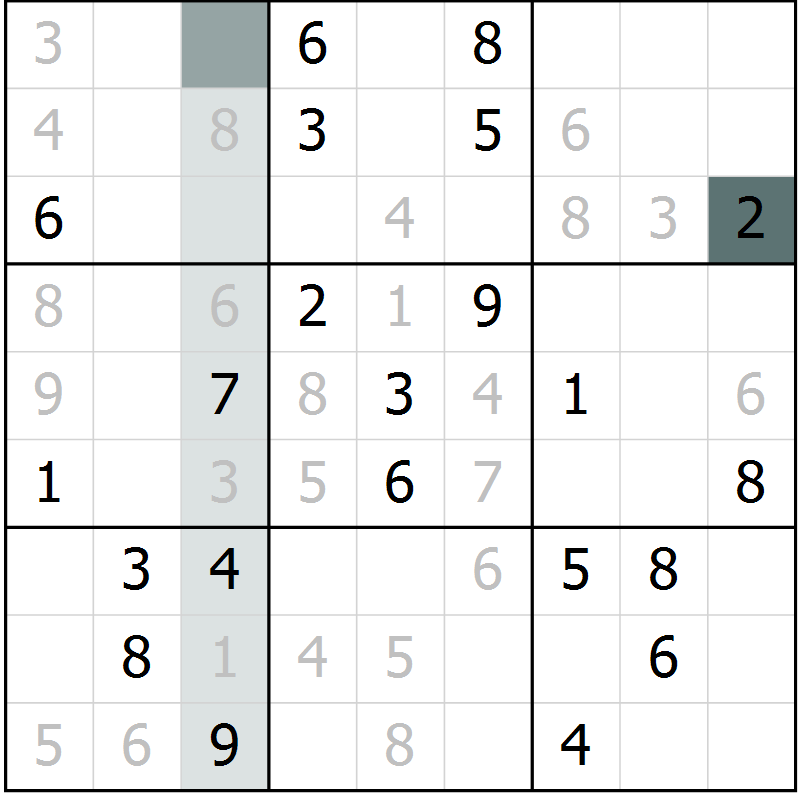 Position des candidats pour la solution de la Gr 2 page 5 du magazine de sudoku Virtuose n° 122