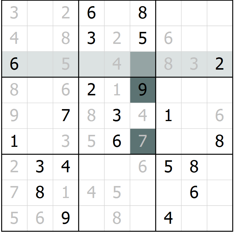 Position des candidats pour la solution de la Gr 2 page 5 du magazine de sudoku Virtuose n° 122