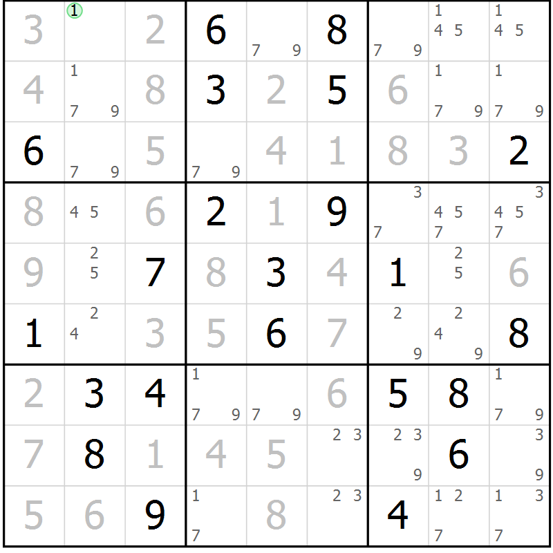 Position des candidats pour la solution de la Gr 2 page 5 du magazine de sudoku Virtuose n° 122