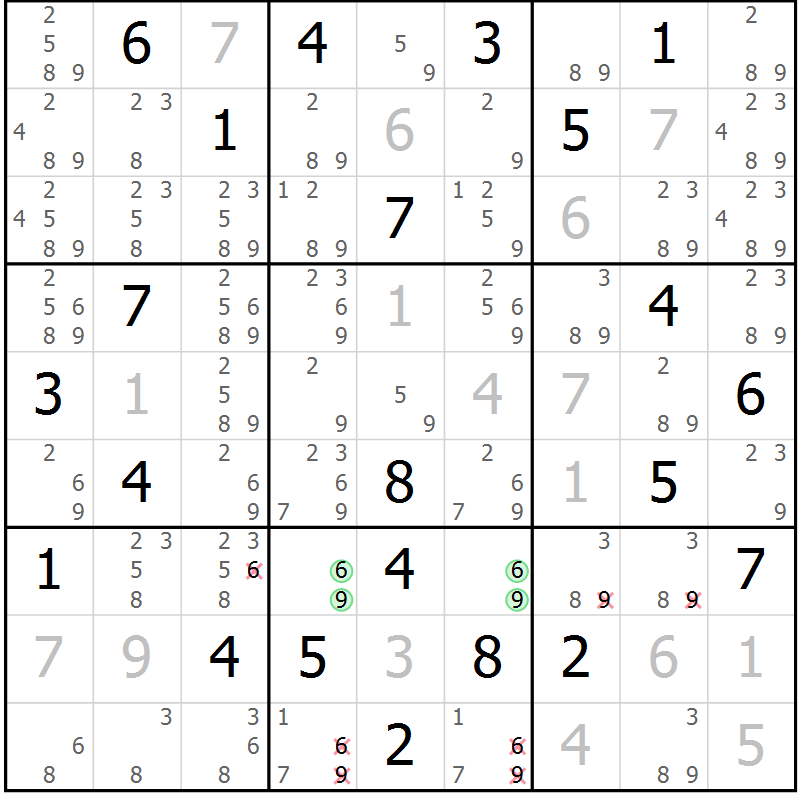 Position des candidats pour la solution de la Gr 20 page 23 du magazine de sudoku Virtuose n° 122