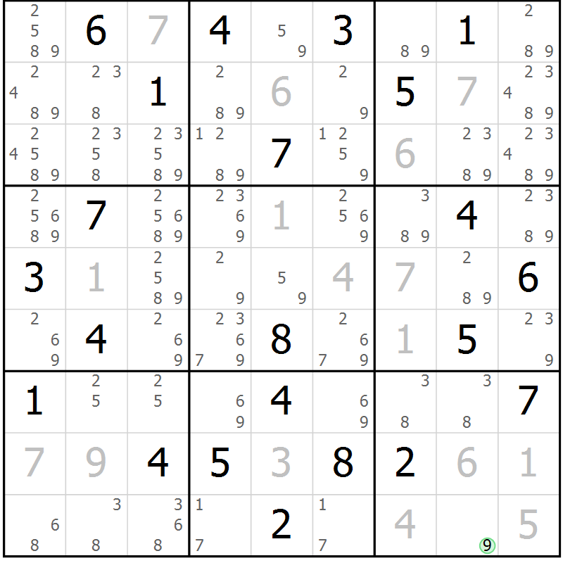 Position des candidats pour la solution de la Gr 20 page 23 du magazine de sudoku Virtuose n° 122