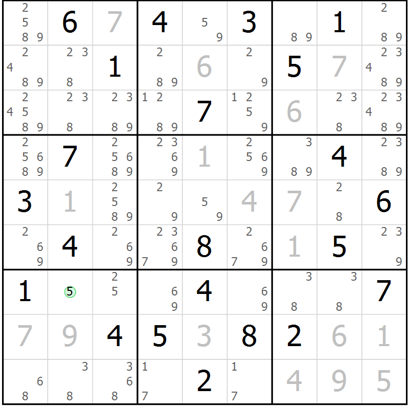 Position des candidats pour la solution de la Gr 20 page 23 du magazine de sudoku Virtuose n° 122