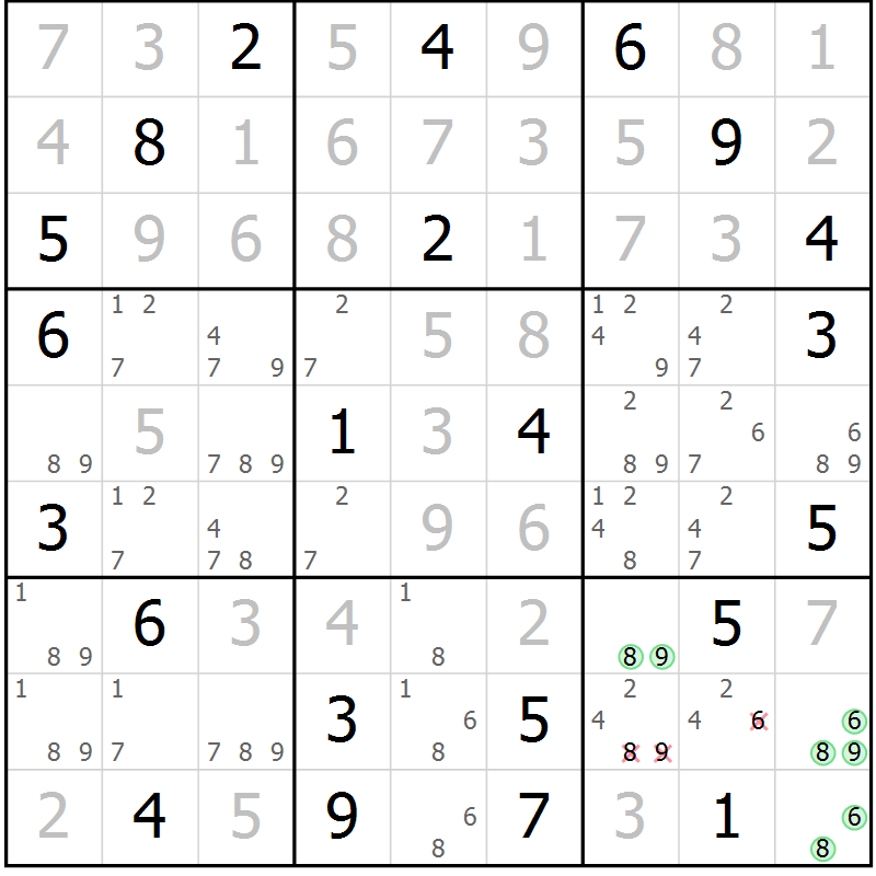 Position des candidats pour la solution de la Gr 21 page 24 du magazine de sudoku Virtuose n° 122