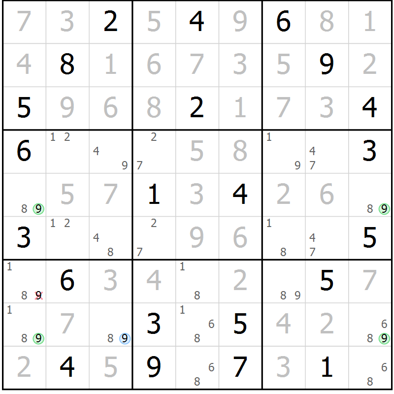 Position des candidats pour la solution de la Gr 21 page 24 du magazine de sudoku Virtuose n° 122
