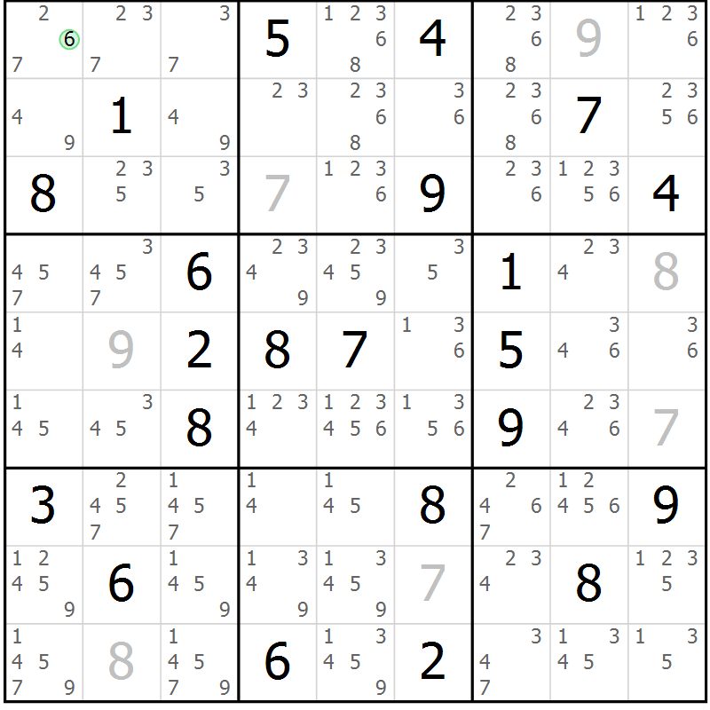 Position des candidats pour la solution de la Gr 22 page 25 du magazine de sudoku Virtuose n° 122