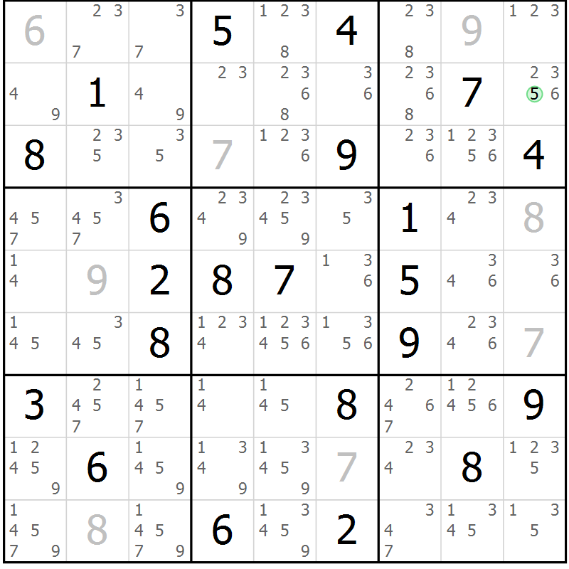 Position des candidats pour la solution de la Gr 22 page 25 du magazine de sudoku Virtuose n° 122