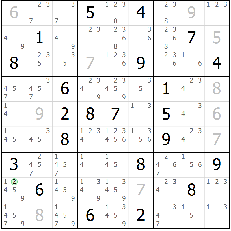 Position des candidats pour la solution de la Gr 22 page 25 du magazine de sudoku Virtuose n° 122