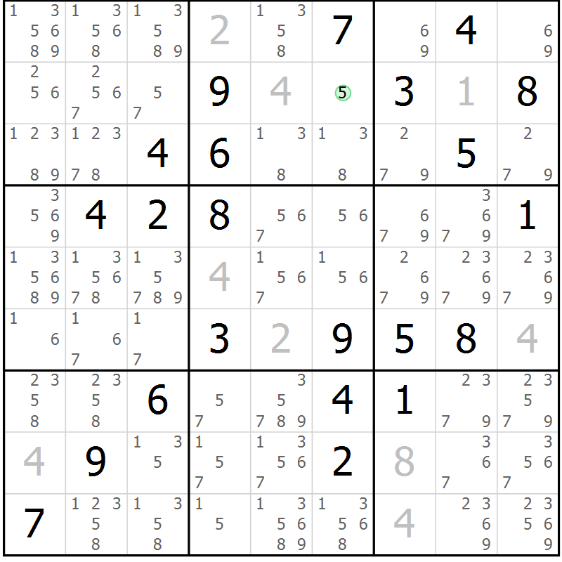Position des candidats pour la solution de la Gr 23 page 26 du magazine de sudoku Virtuose n° 122
