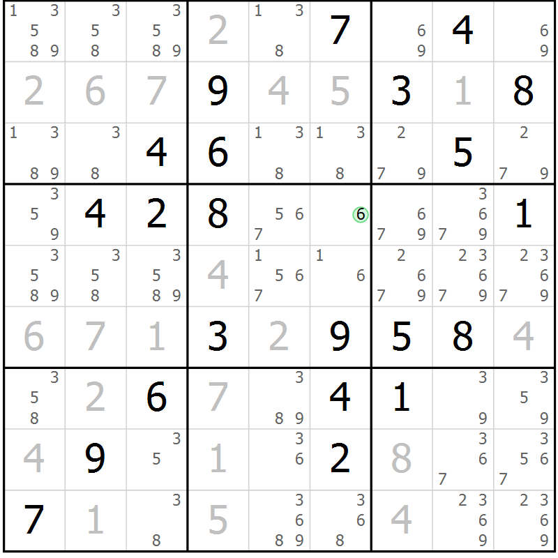Position des candidats pour la solution de la Gr 23 page 26 du magazine de sudoku Virtuose n° 122