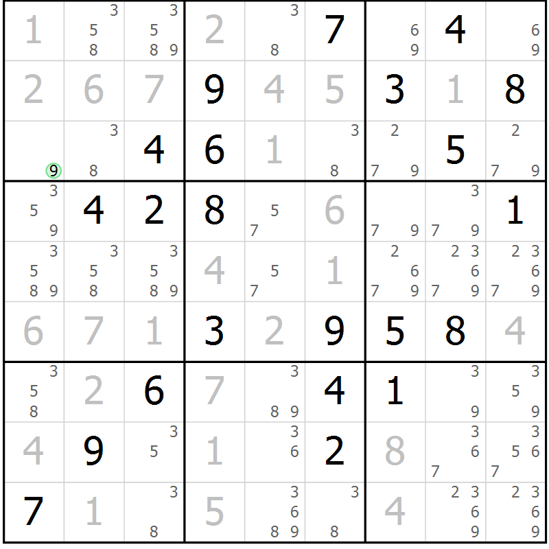 Position des candidats pour la solution de la Gr 23 page 26 du magazine de sudoku Virtuose n° 122