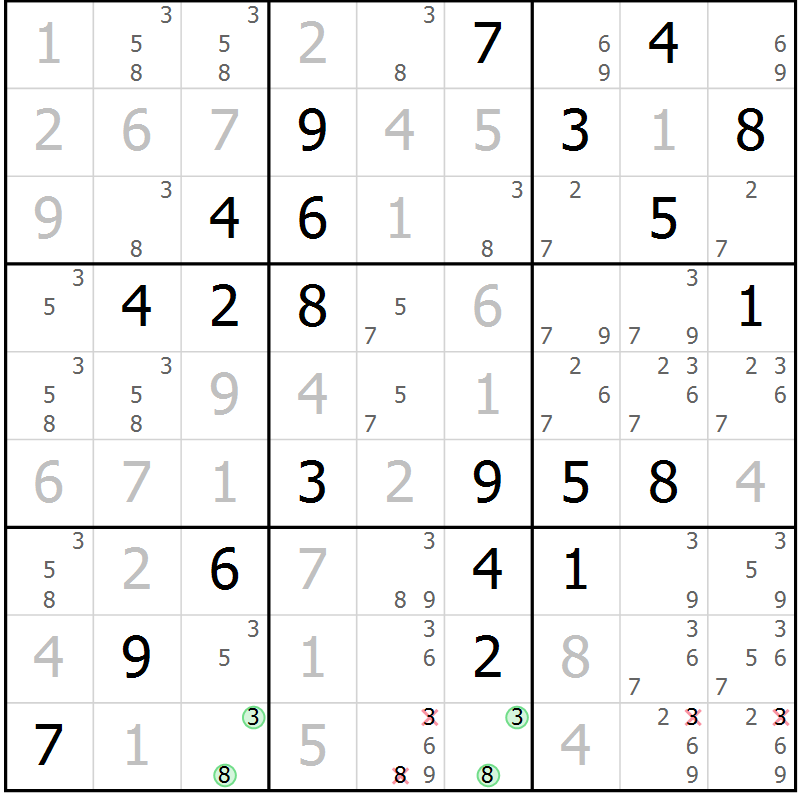 Position des candidats pour la solution de la Gr 23 page 26 du magazine de sudoku Virtuose n° 122