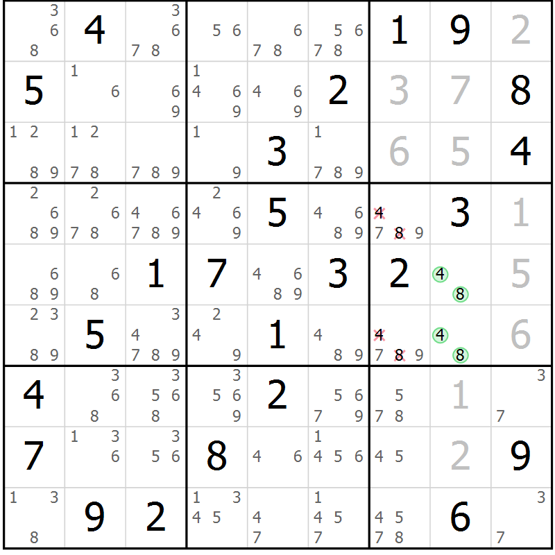Position des candidats pour la solution de la Gr 24 page 27 du magazine de sudoku Virtuose n° 122