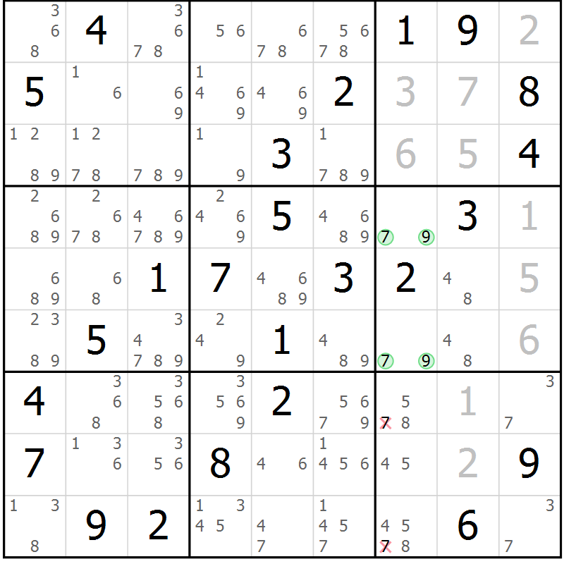 Position des candidats pour la solution de la Gr 24 page 27 du magazine de sudoku Virtuose n° 122