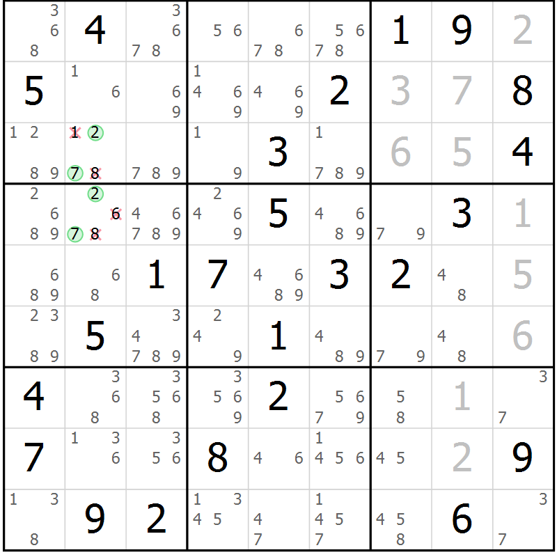 Position des candidats pour la solution de la Gr 24 page 27 du magazine de sudoku Virtuose n° 122