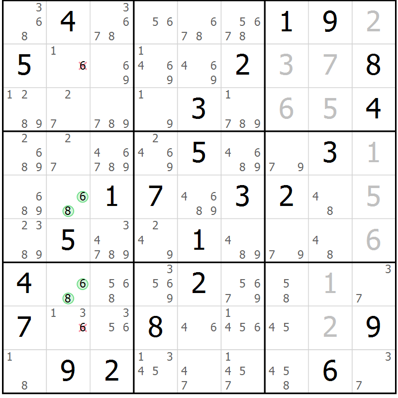 Position des candidats pour la solution de la Gr 24 page 27 du magazine de sudoku Virtuose n° 122