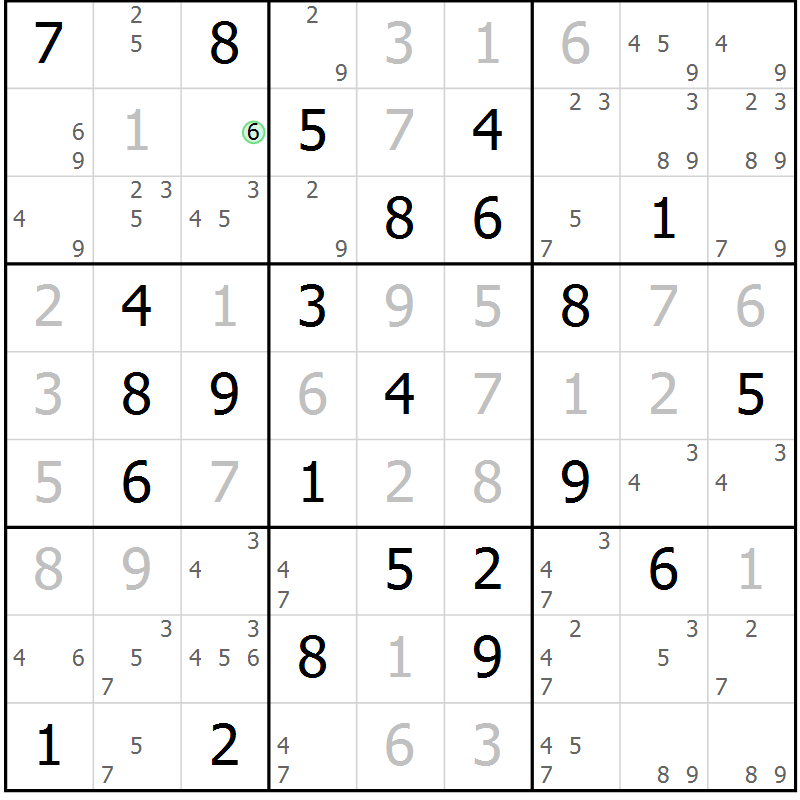 Position des candidats pour la solution de la Gr 25 page 28 du magazine de sudoku Virtuose n° 122