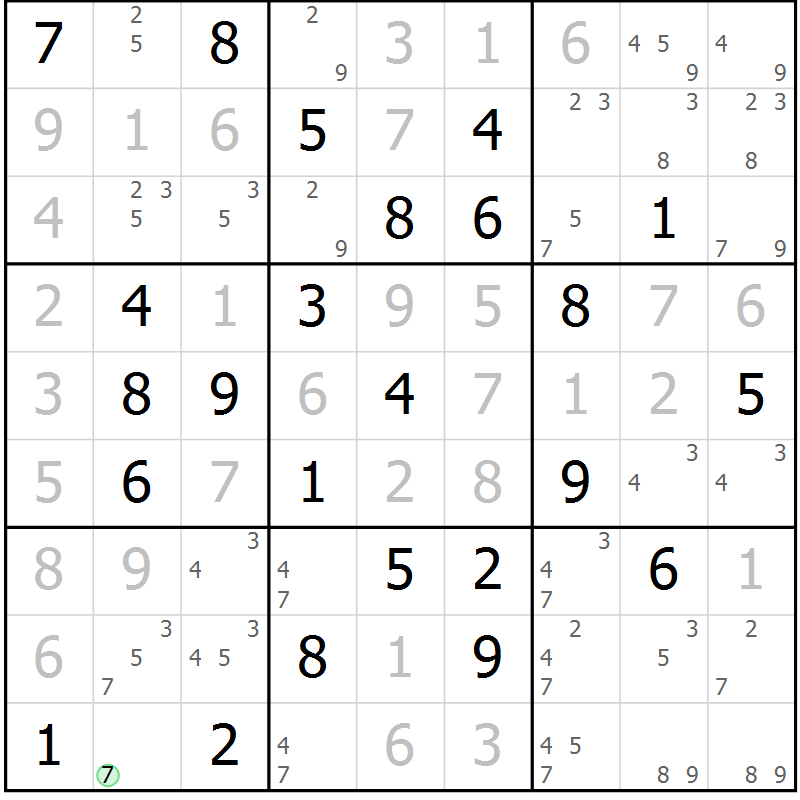 Position des candidats pour la solution de la Gr 25 page 28 du magazine de sudoku Virtuose n° 122