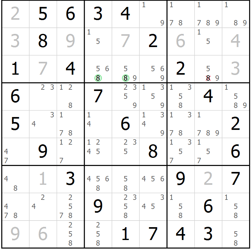 Position des candidats pour la solution de la Gr 26 page 29 du magazine de sudoku Virtuose n° 122