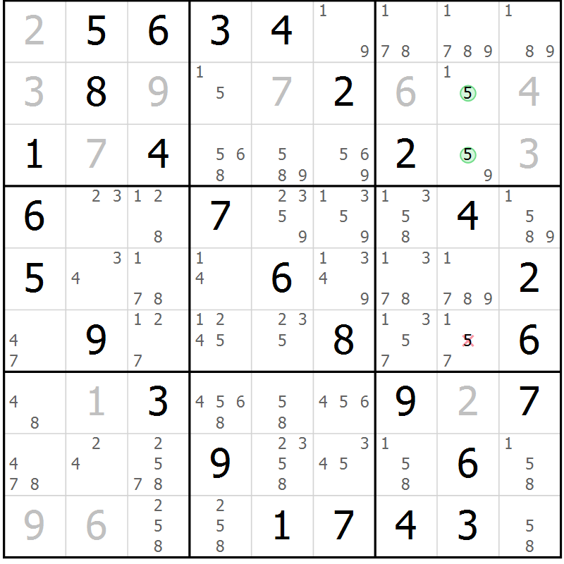 Position des candidats pour la solution de la Gr 26 page 29 du magazine de sudoku Virtuose n° 122