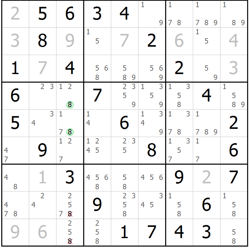 Position des candidats pour la solution de la Gr 26 page 29 du magazine de sudoku Virtuose n° 122