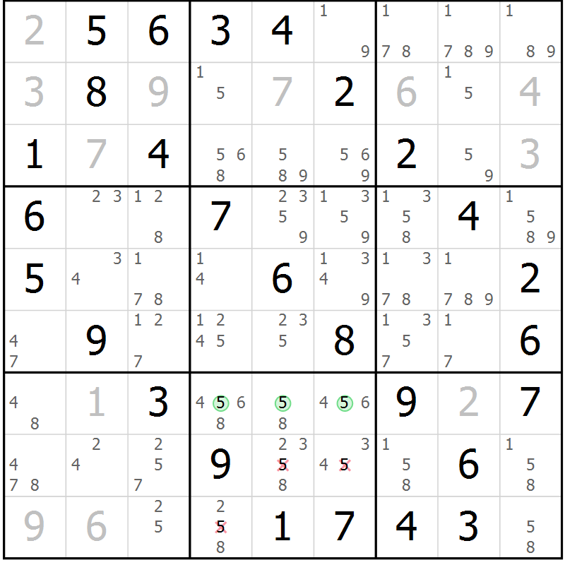 Position des candidats pour la solution de la Gr 26 page 29 du magazine de sudoku Virtuose n° 122