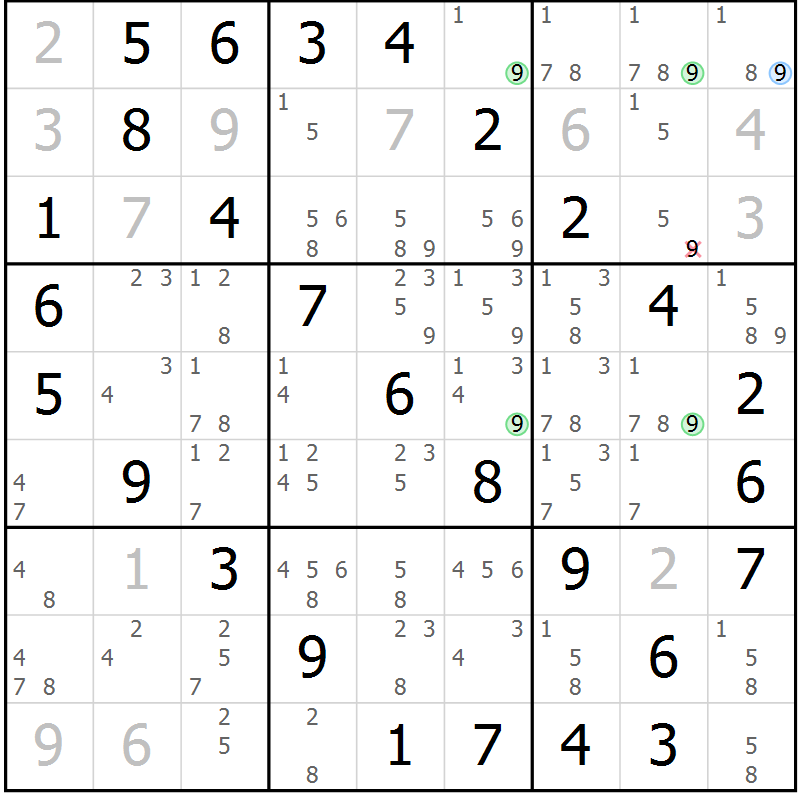 Position des candidats pour la solution de la Gr 26 page 29 du magazine de sudoku Virtuose n° 122