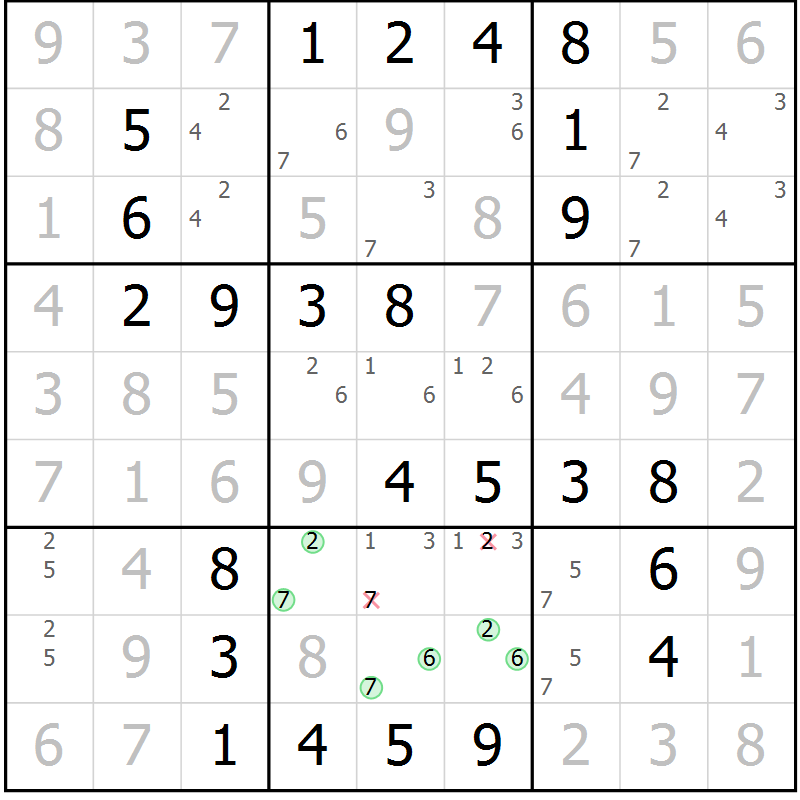 Position des candidats pour la solution de la Gr 27 page 30 du magazine de sudoku Virtuose n° 122