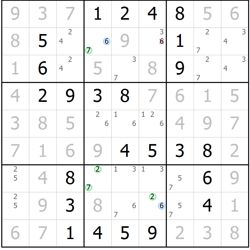 Position des candidats pour la solution de la Gr 27 page 30 du magazine de sudoku Virtuose n° 122