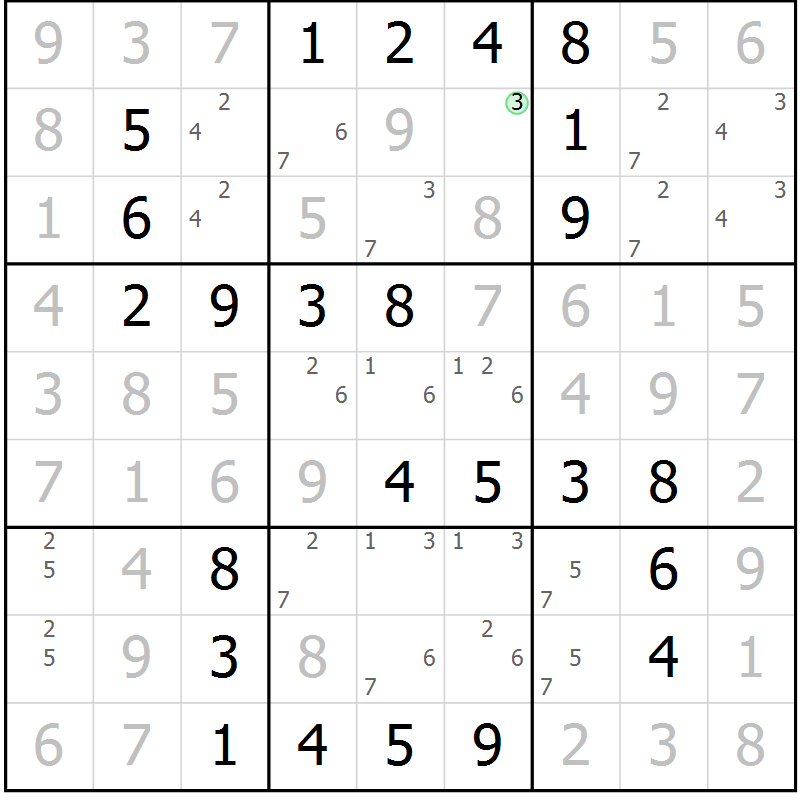 Position des candidats pour la solution de la Gr 27 page 30 du magazine de sudoku Virtuose n° 122