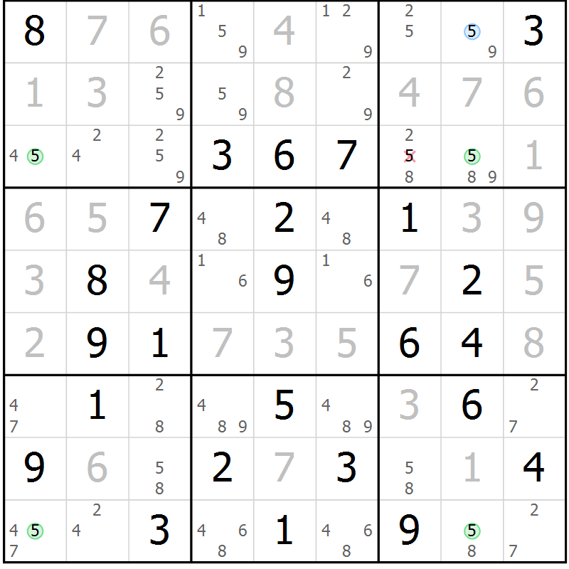 Position des candidats pour la solution de la Gr 28 page 31 du magazine de sudoku Virtuose n° 122