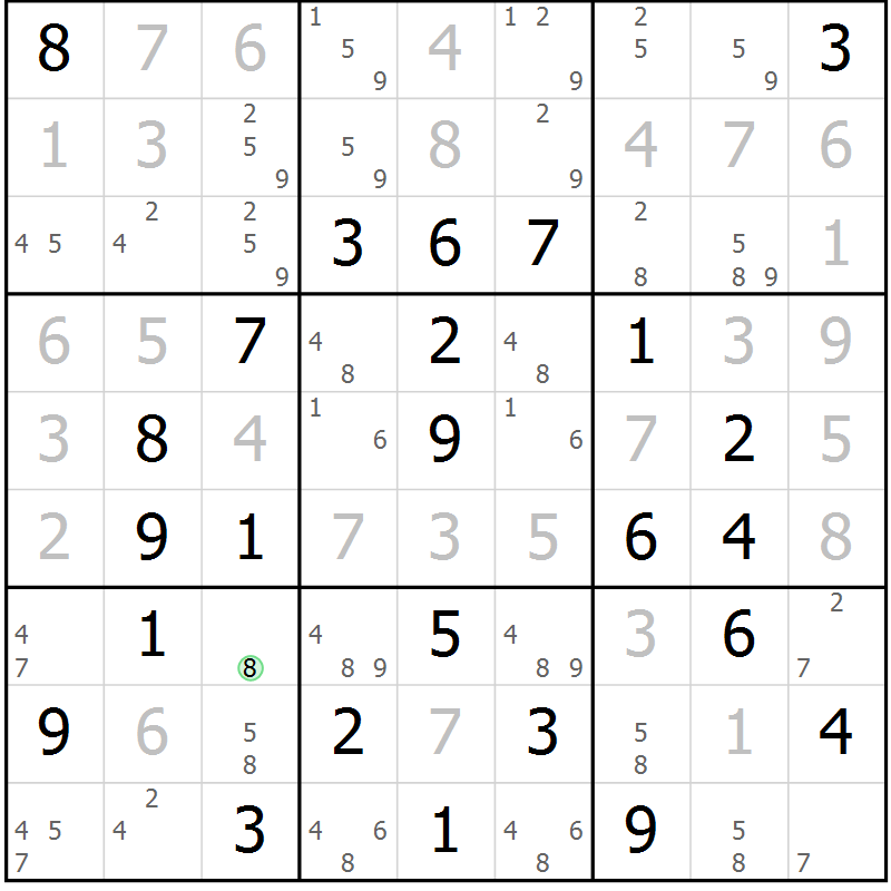 Position des candidats pour la solution de la Gr 28 page 31 du magazine de sudoku Virtuose n° 122