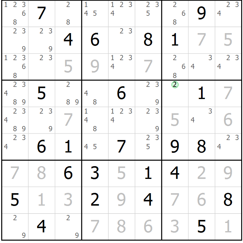 Position des candidats pour la solution de la Gr 29 page 32 du magazine de sudoku Virtuose n° 122