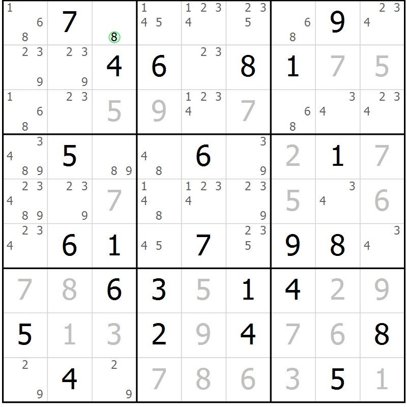 Position des candidats pour la solution de la Gr 29 page 32 du magazine de sudoku Virtuose n° 122