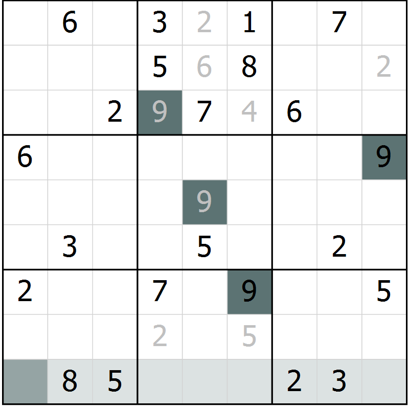 Position des candidats pour la solution de la Gr 3 page 6 du magazine de sudoku Virtuose n° 122