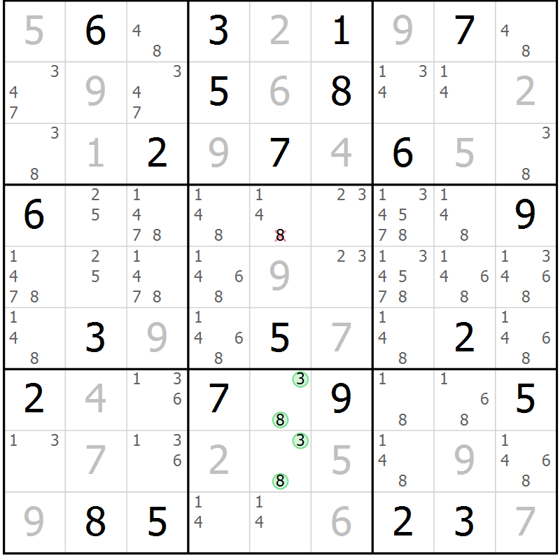Position des candidats pour la solution de la Gr 3 page 6 du magazine de sudoku Virtuose n° 122