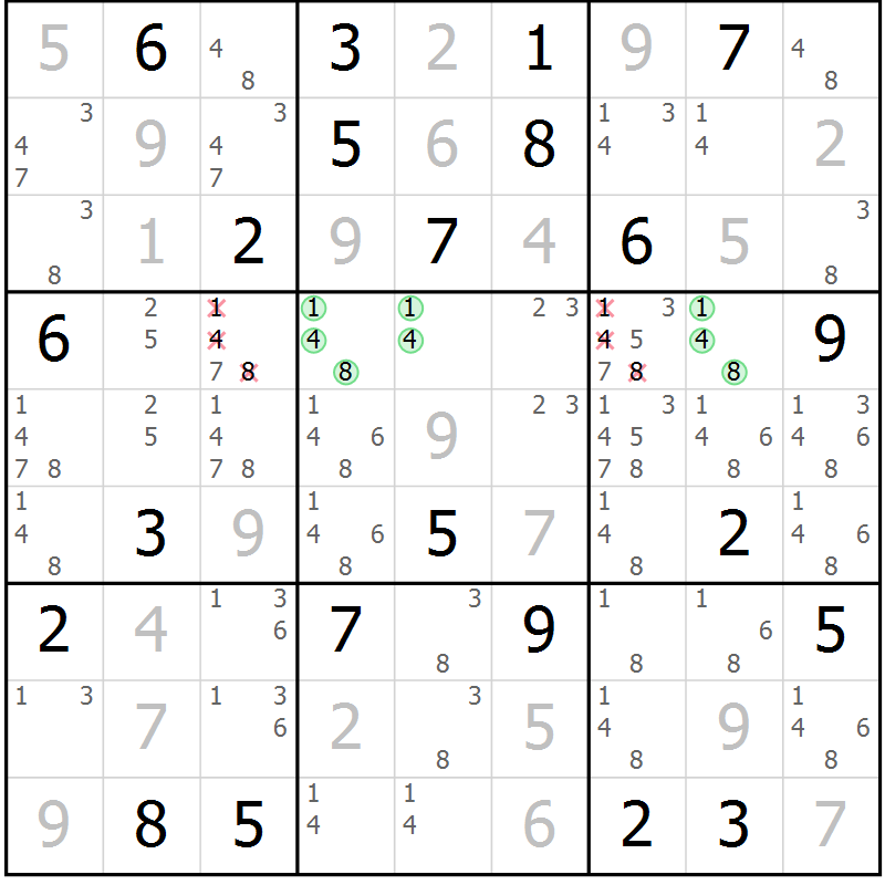 Position des candidats pour la solution de la Gr 3 page 6 du magazine de sudoku Virtuose n° 122