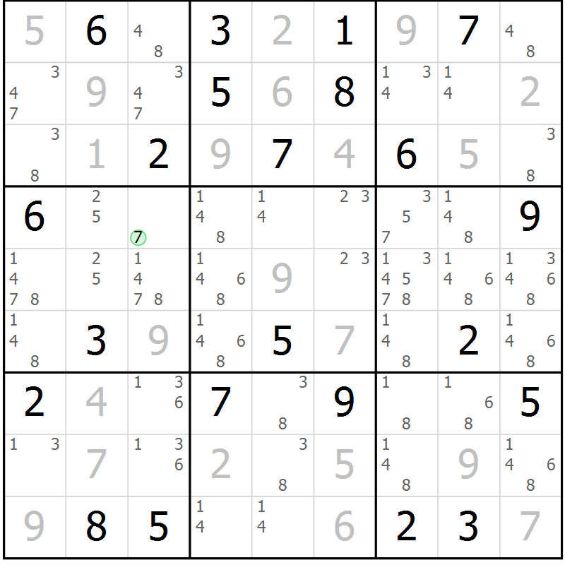 Position des candidats pour la solution de la Gr 3 page 6 du magazine de sudoku Virtuose n° 122