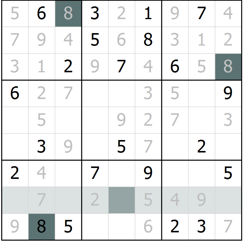 Position des candidats pour la solution de la Gr 3 page 6 du magazine de sudoku Virtuose n° 122